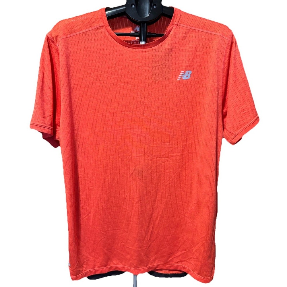 NWT New Balance Mens XL Orange Impact Run Short Sleeve Performance Wicking Shirt